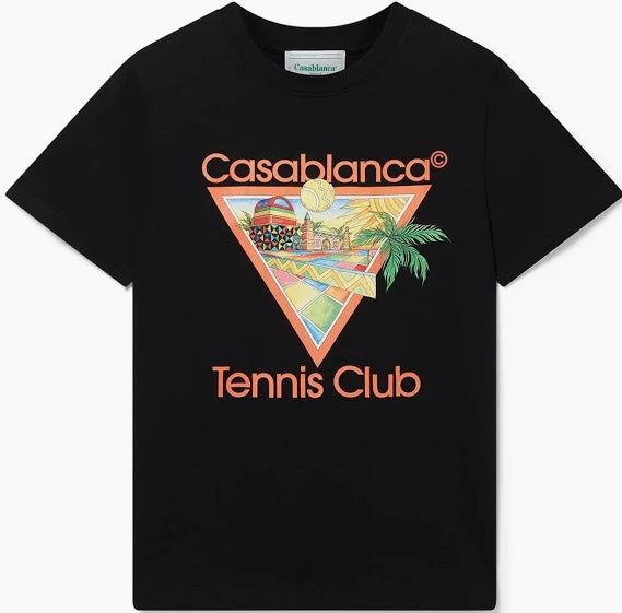 CASABLANCA- Afro Cubism Tennis Club Short Sleeve T‑Shirt - Black