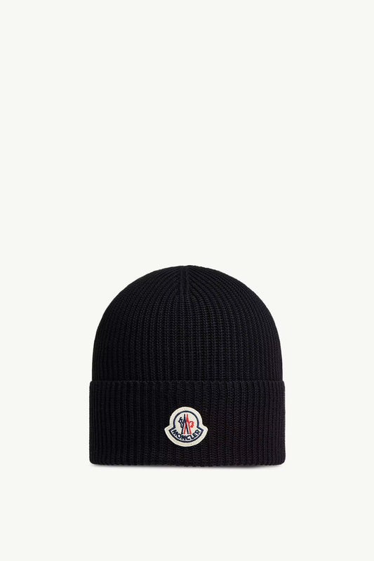 Moncler Logo Cotton Beanie - Black